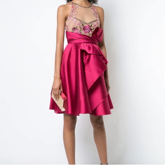 NWT Marchesa Notte Draped Mikado Fuchsia Cocktail Dress Size 4 /Small - Picture 2 of 9